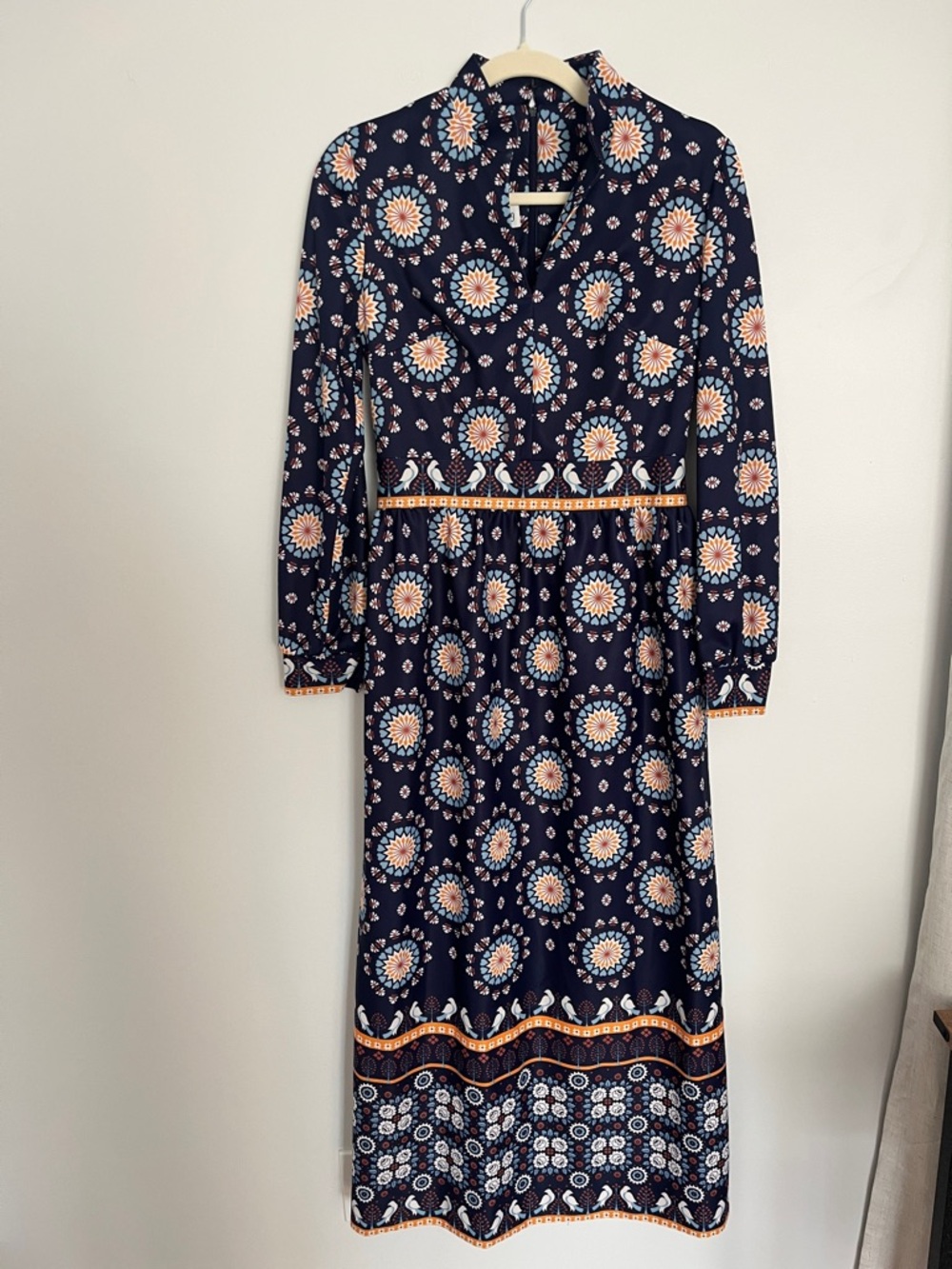 Vintage Navy Floral Long-Sleeve Maxi Dress